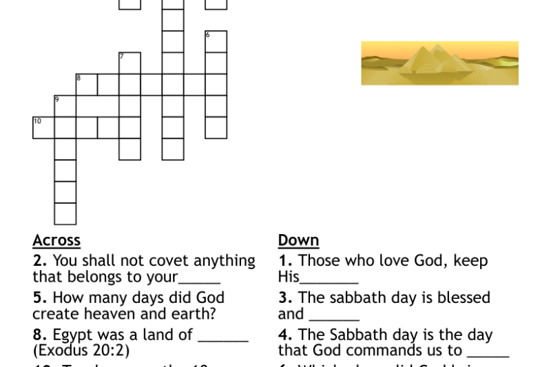 Ten Commandments Kids Printable Crossword Puzzle