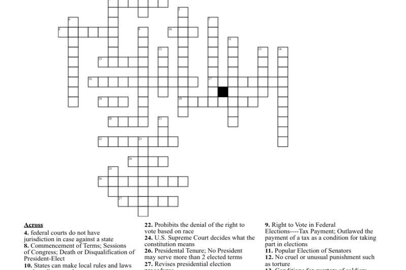 27 Amendments Crossword Puzzle Answers