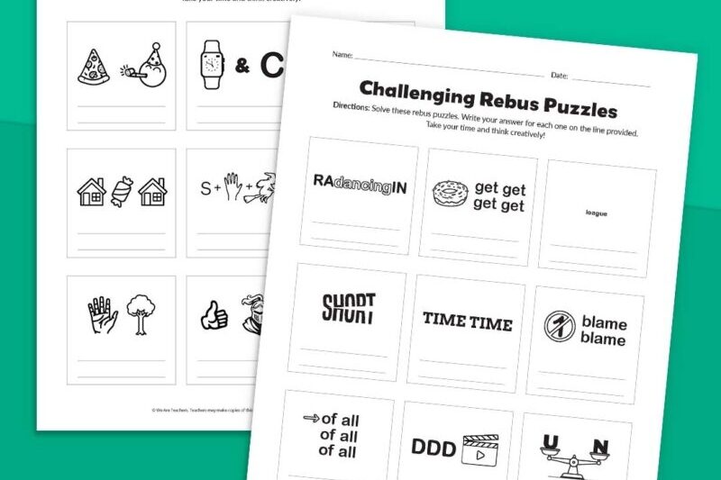 Printable Rebus Puzzles Worksheet
