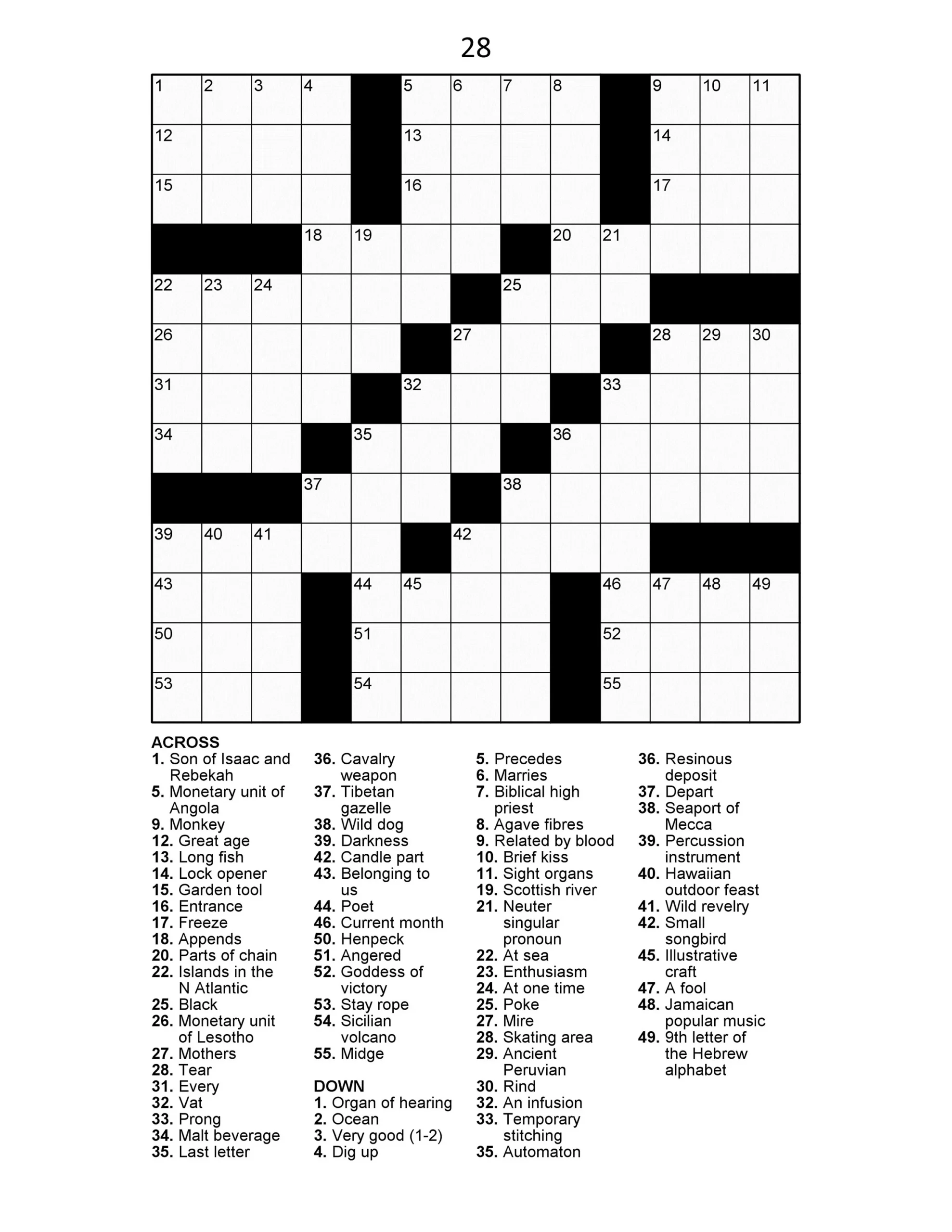 Big Print Crossword Puzzles Big Print Crossword Puzzles