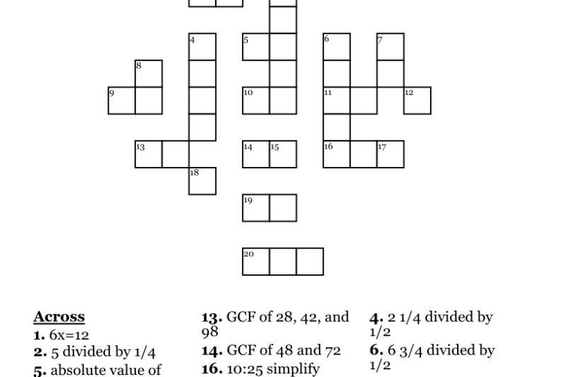 6th Grade Math Crossword Puzzle Worksheet