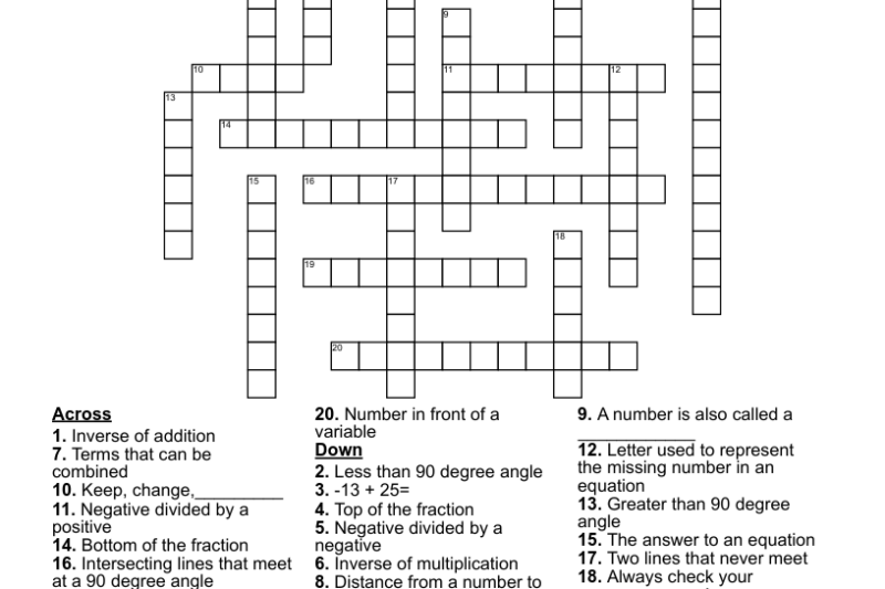7th Grade Math Review Puzzle Worksheets