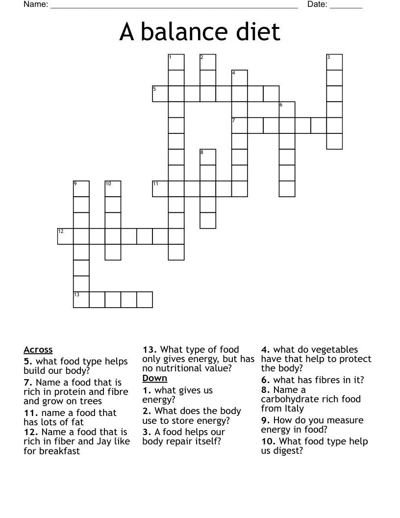 A Balance Diet Crossword WordMint