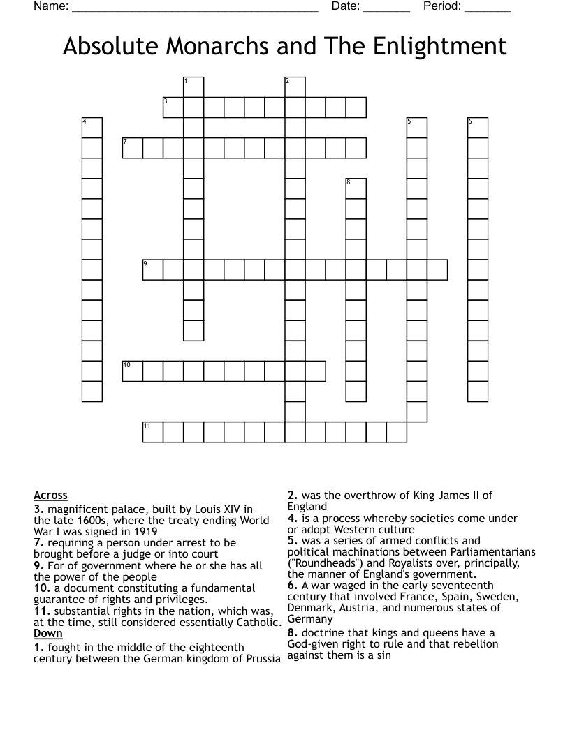 Absolute Monarchs And The Enlightment Crossword WordMint