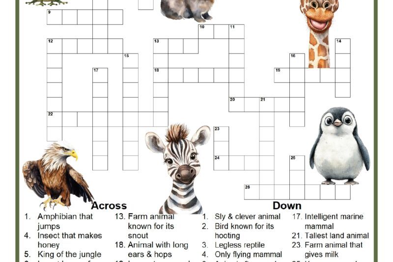 Animal Crossword Puzzle Printable