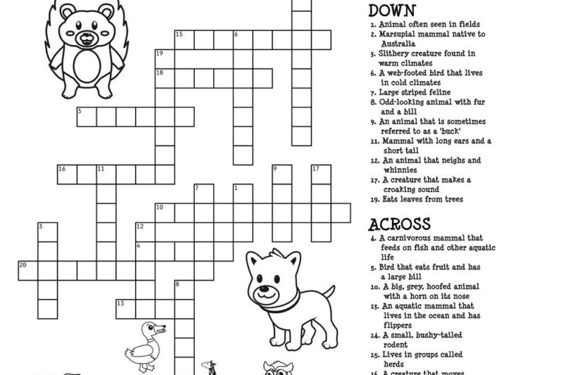 Free Printable Animal Crossword Puzzle