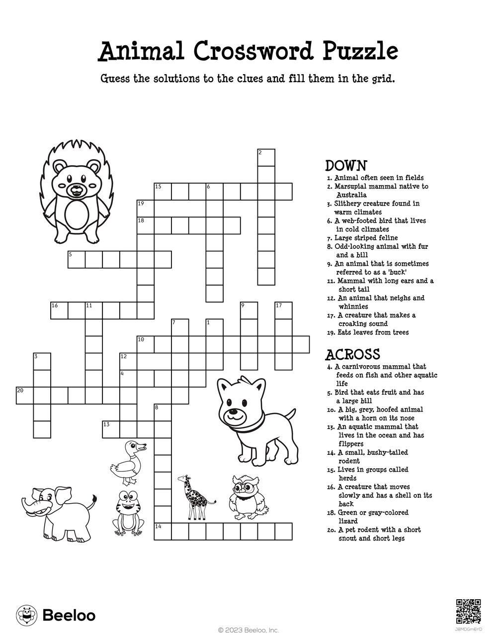Animal Crossword Puzzle Beeloo Printable Crafts And Activities