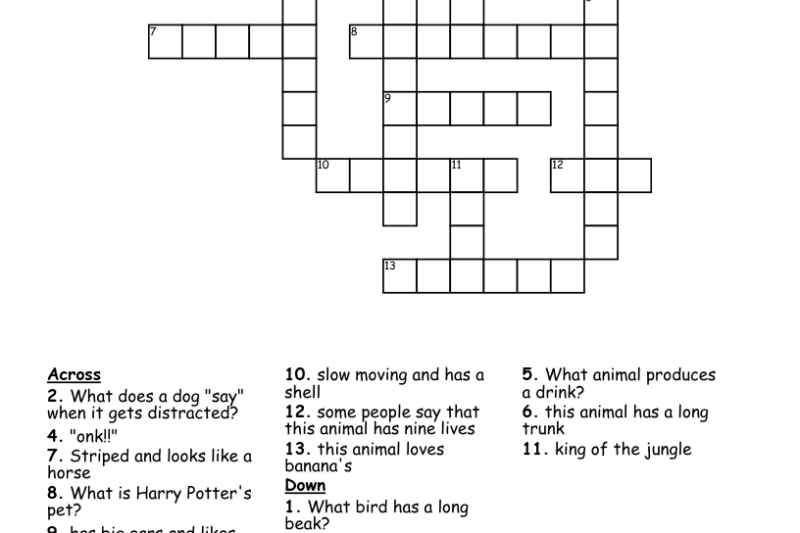 Animal Crossword Puzzles Printable