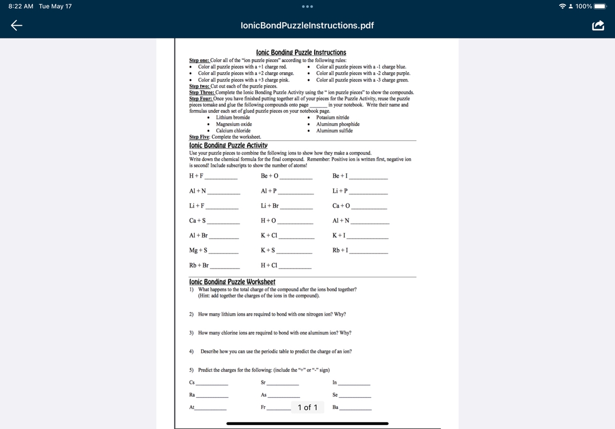 Answered LonicBondPuzzlelnstructions pdf Lonic Bonding Puzzle