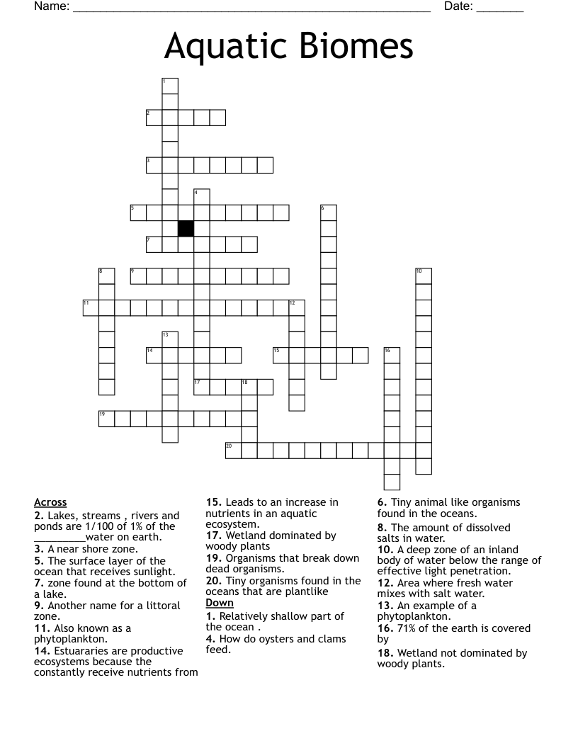 Aquatic Biomes Crossword WordMint