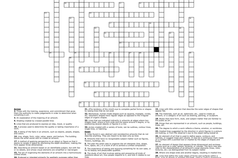 Art Terms Crossword Puzzle Answers