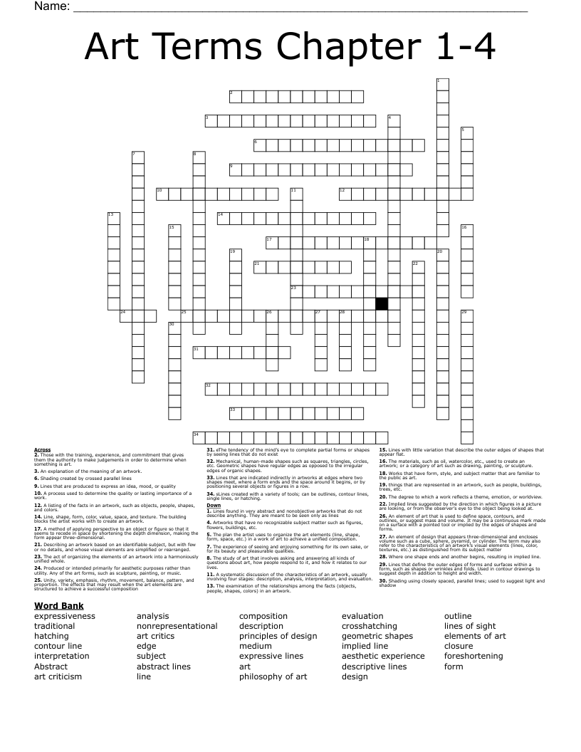 Art Terms Chapter 1 4 Crossword WordMint