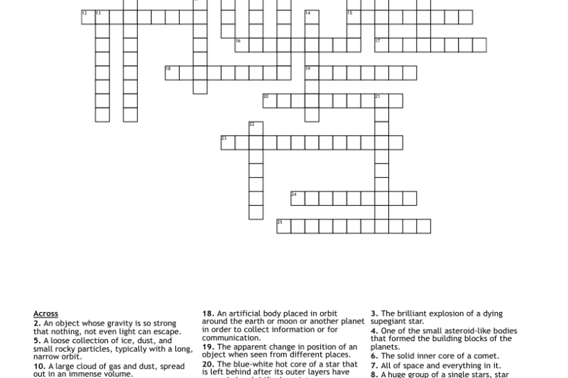 Astronomy Crossword Puzzle Worksheets
