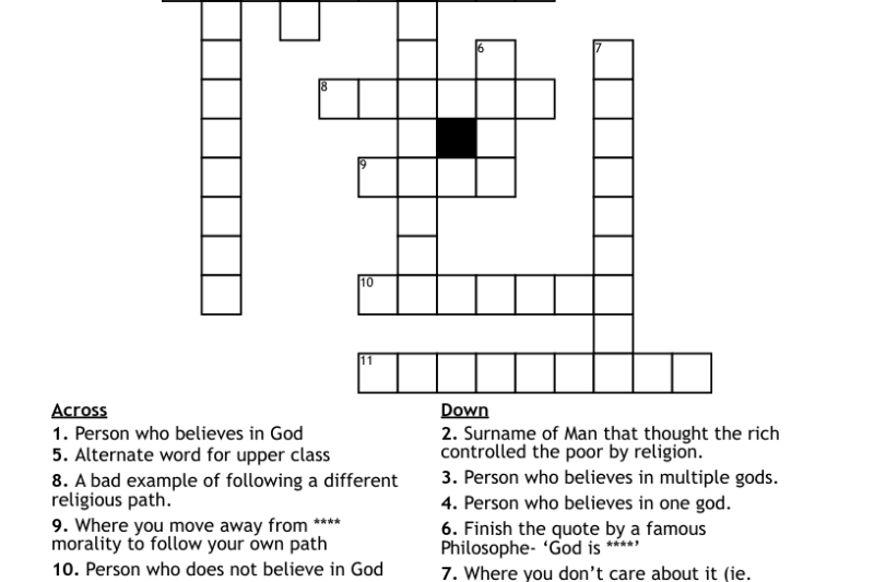 Free Printable Atheist Crossword Puzzle