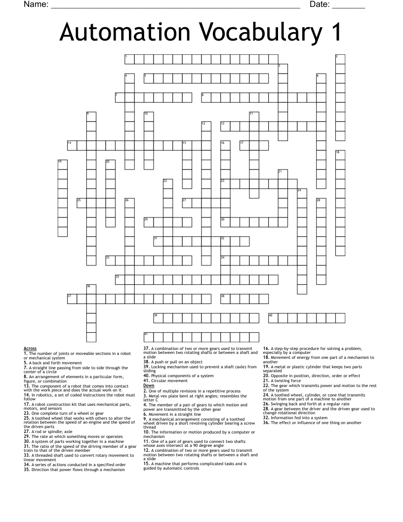 Automation Vocabulary 1 Crossword WordMint