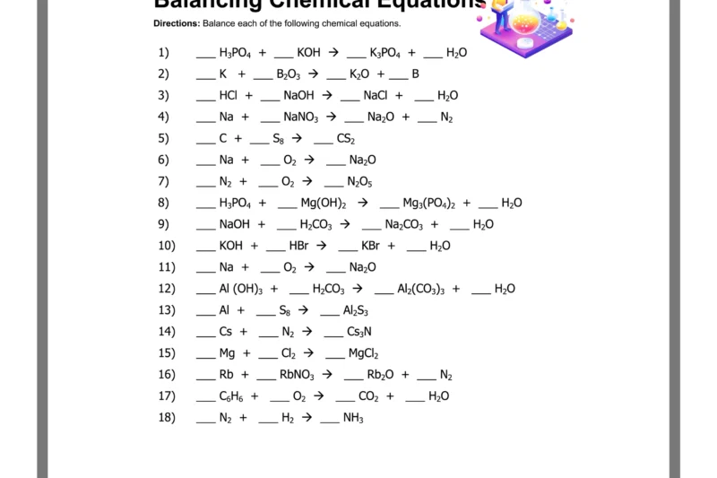 Solving Chemical Equations Puzzle Worksheet