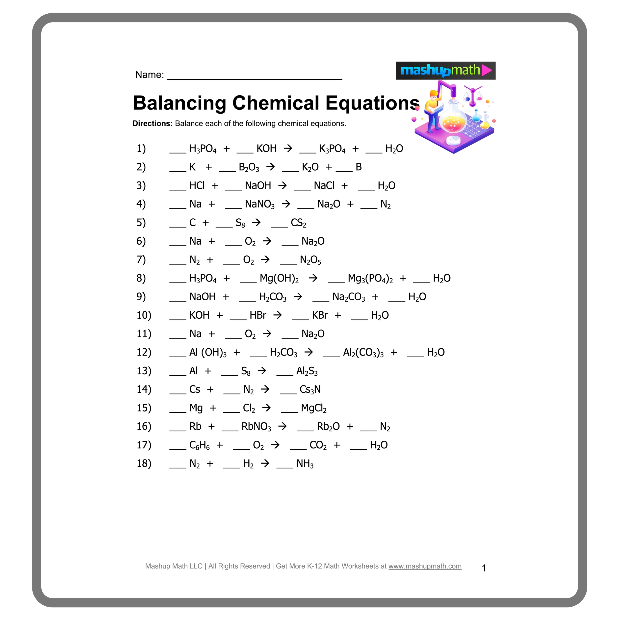 Solving Chemical Equations Puzzle Worksheet Solving Chemical Equations Puzzle Worksheet