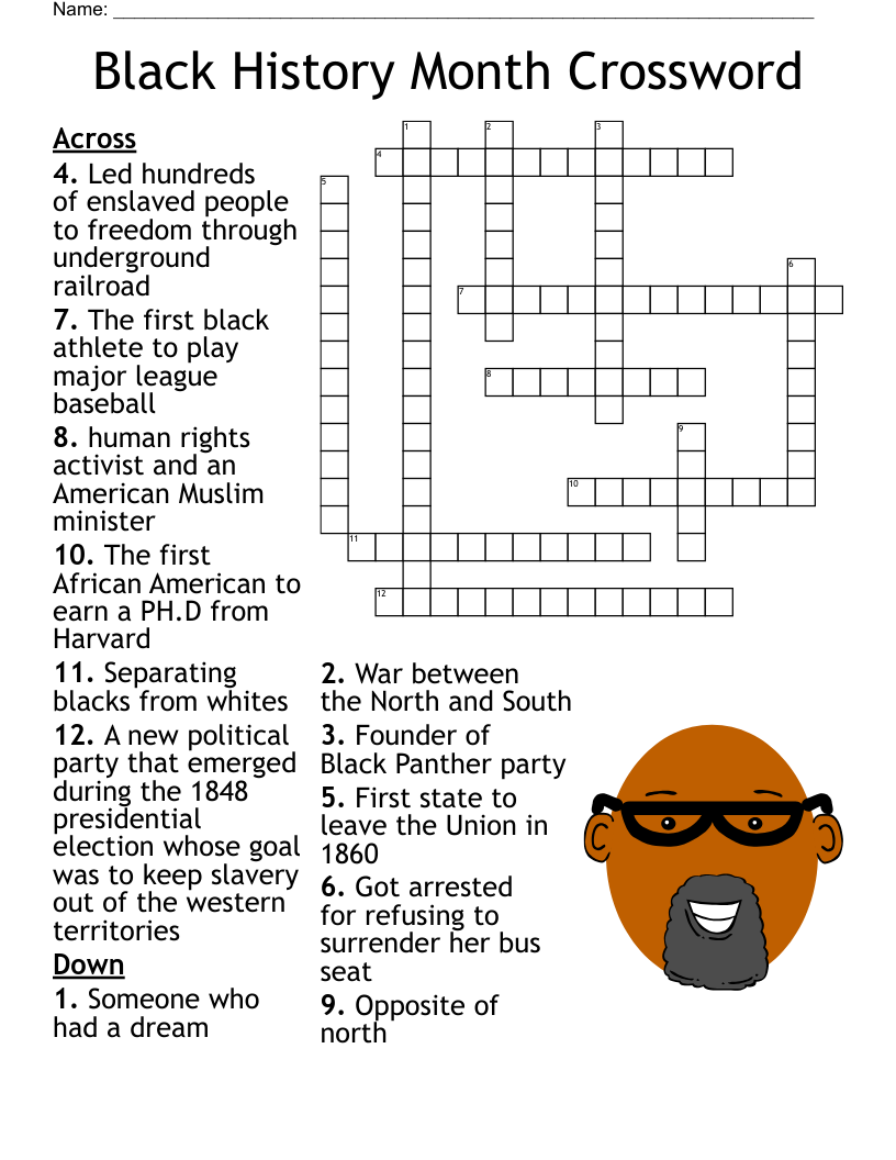 Black History Month Crossword WordMint Worksheets Library