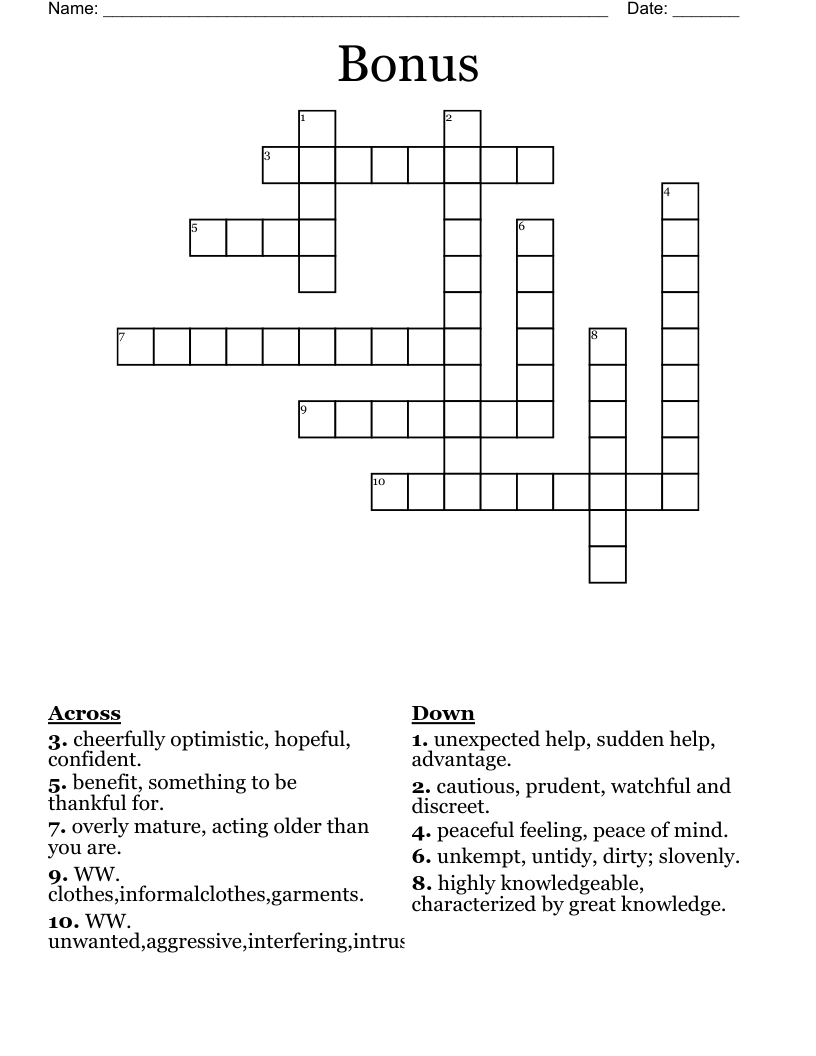 Bonus Crossword WordMint