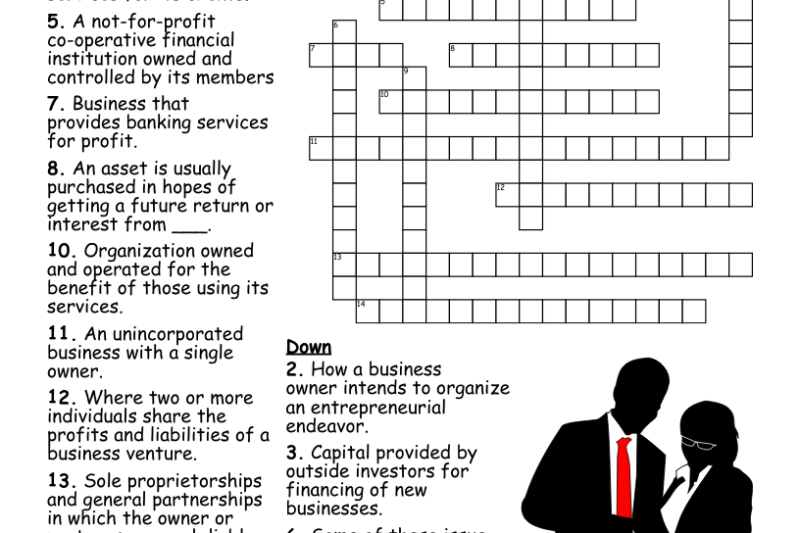 Business Organizations Crossword Puzzle Worksheet Answers