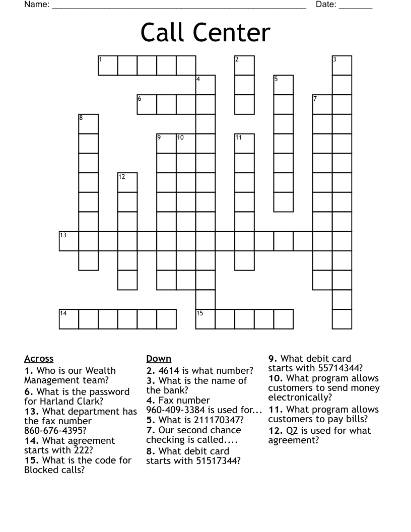 Call Center Crossword WordMint