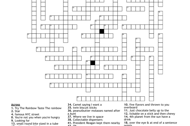 Printable Candy Crossword Puzzle