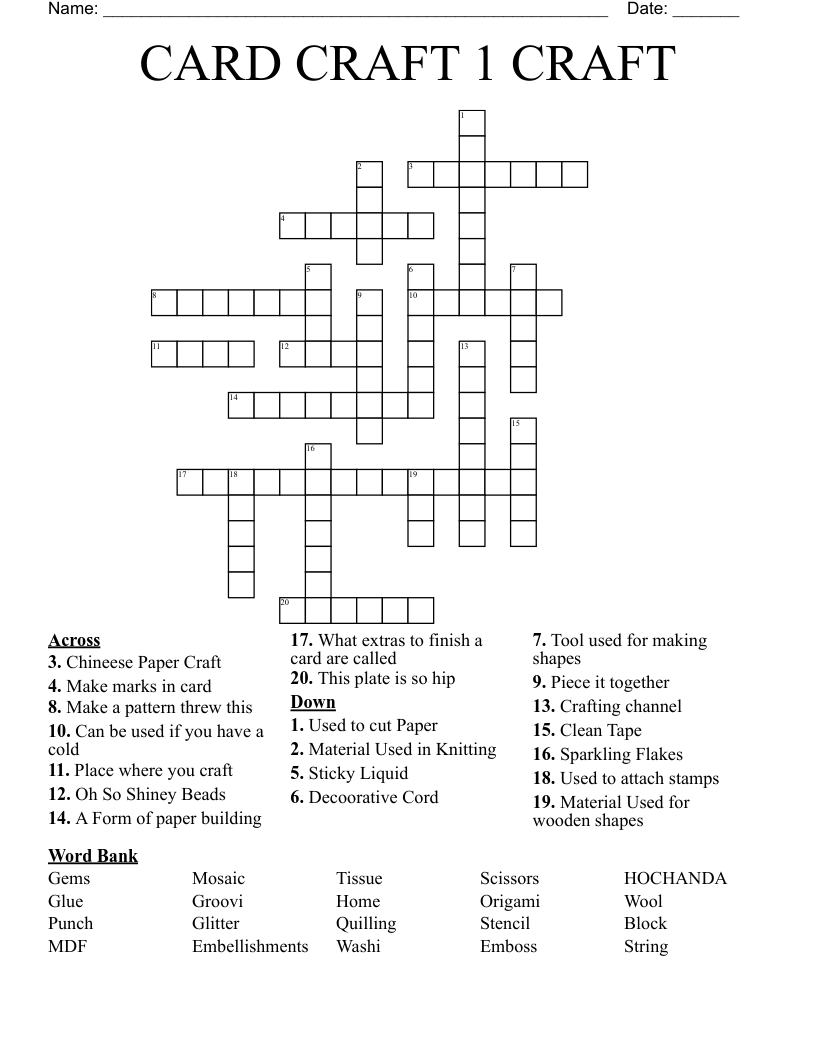 CARD CRAFT 1 CRAFT Crossword WordMint