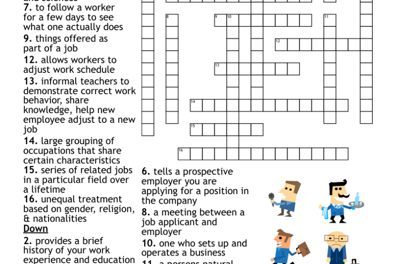 Career Crossword Puzzle Worksheets