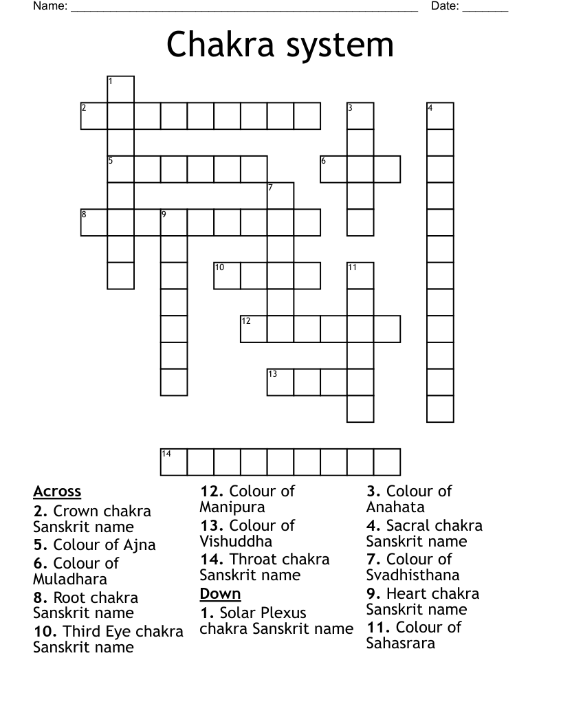Chakra System Crossword WordMint