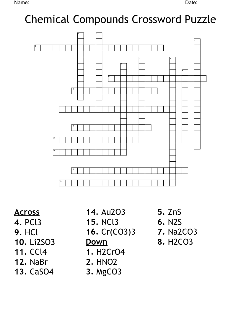 Chemical Compounds Crossword Puzzle WordMint