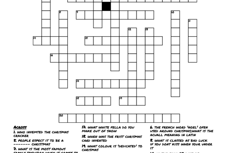 Christmas Crossword Puzzle Printable Hard