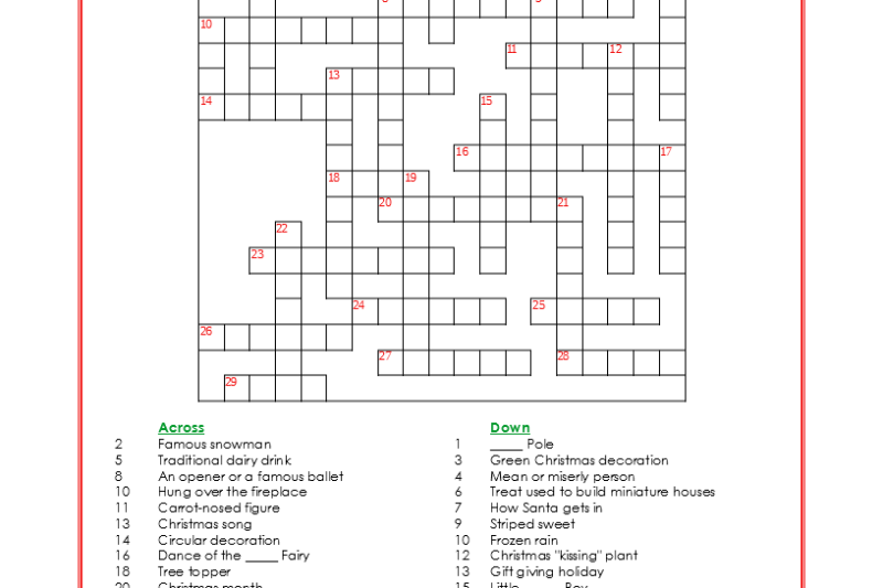 Christmas Themed Crossword Puzzles Printable