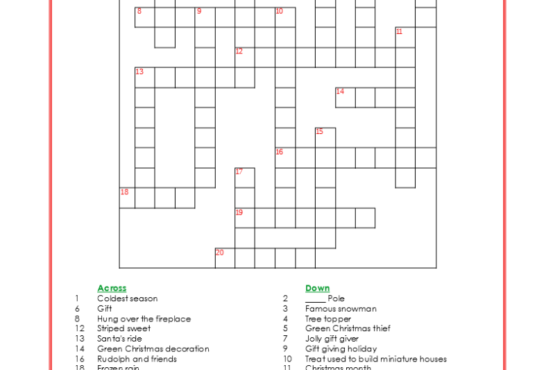 Free Christmas Printable Crossword Puzzles