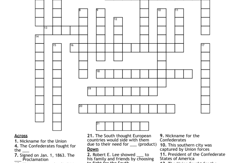 The Civil War Review Crossword Puzzle