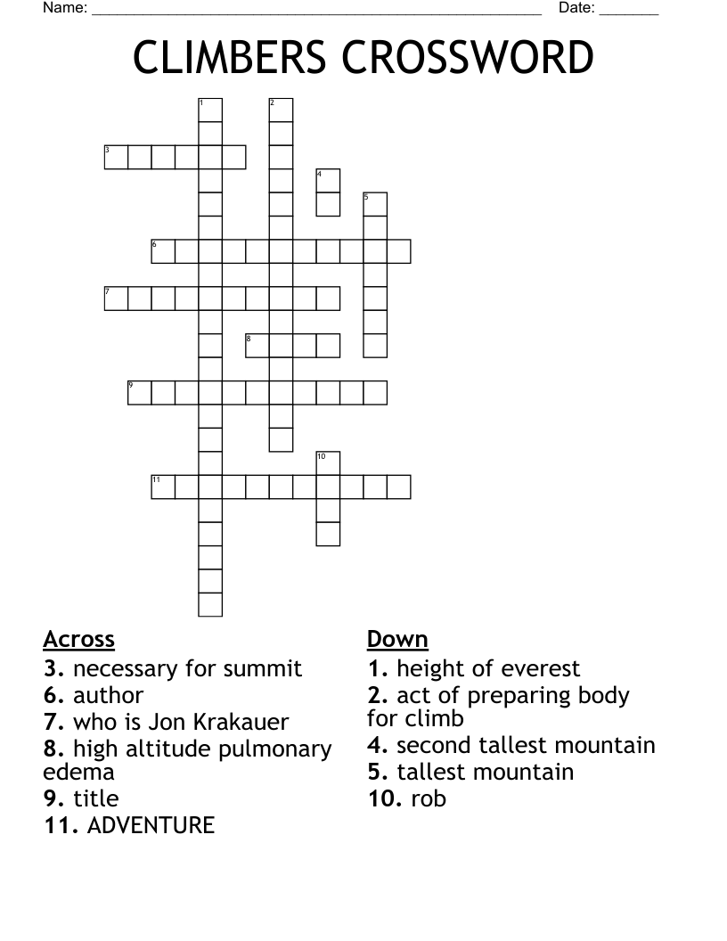 CLIMBERS CROSSWORD WordMint