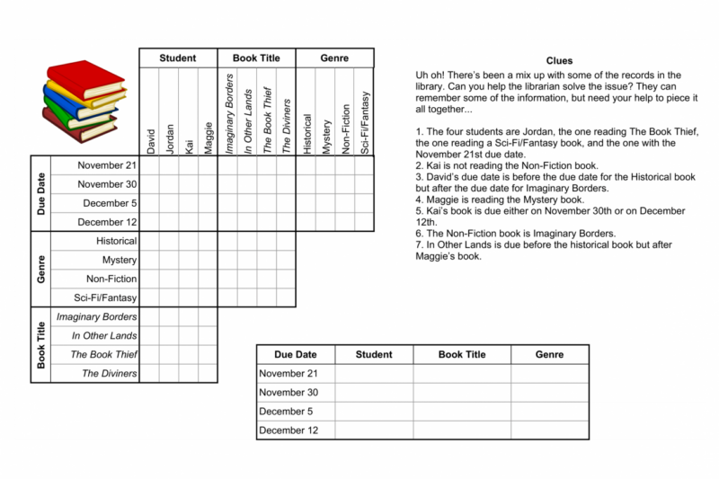 Logic Matrix Puzzle Worksheets