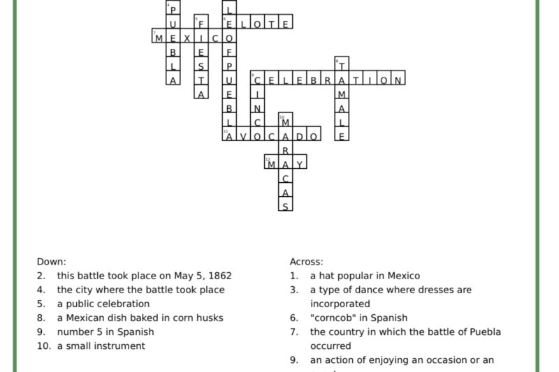 Cinco De Mayo Crossword Puzzle