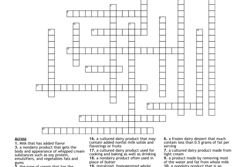 Dairy Crossword Puzzle