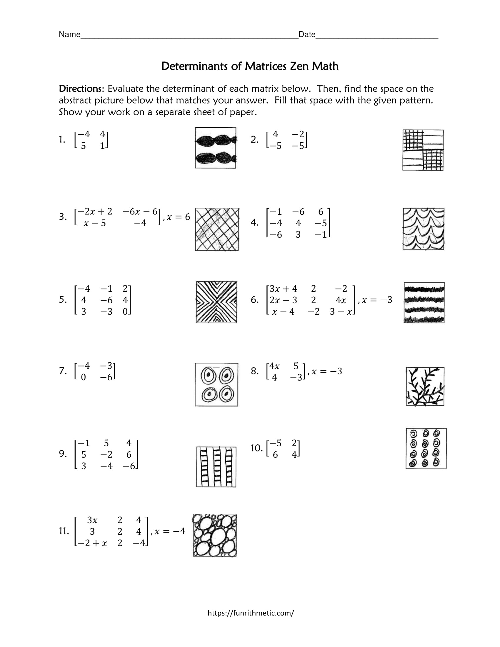 3x3 Determinants Puzzle Worksheet