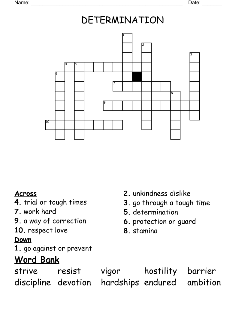 DETERMINATION Crossword WordMint