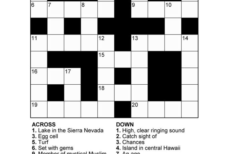 Crossword Puzzle Worksheets For Adults