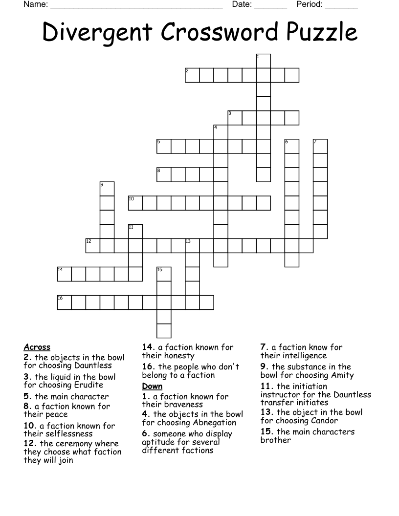 Divergent Crossword Puzzle WordMint