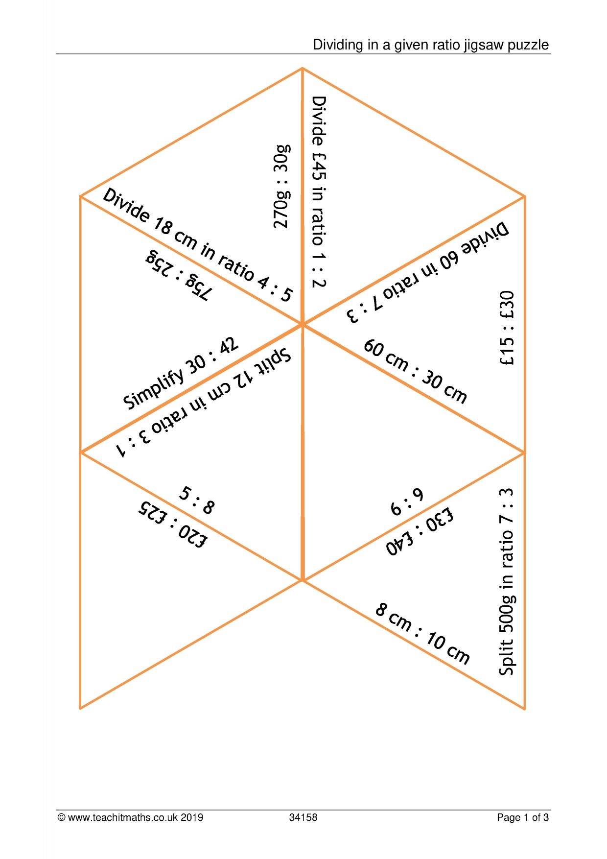 Dividing In A Given Ratio Jigsaw KS3 Maths Teachit