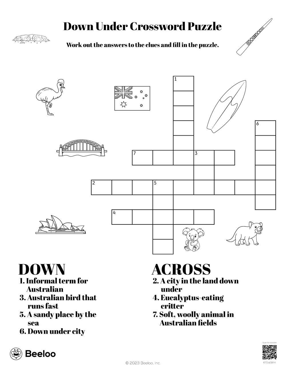 Down Under Crossword Puzzle Beeloo Printable Crafts And Activities For Kids