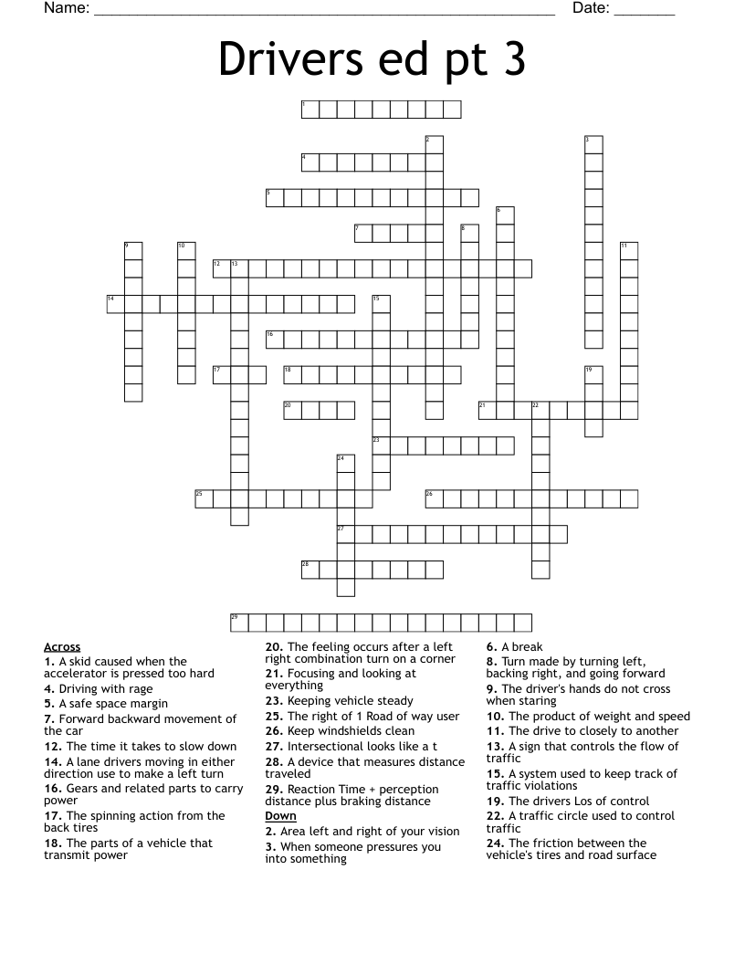 Drivers Ed Pt 3 Crossword WordMint
