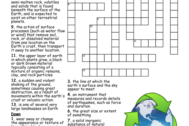 Earth Science Crossword Puzzle Answer Key