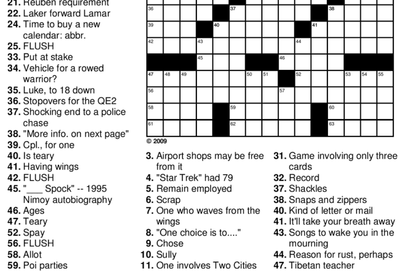 Crossword Puzzles For Seniors Printable