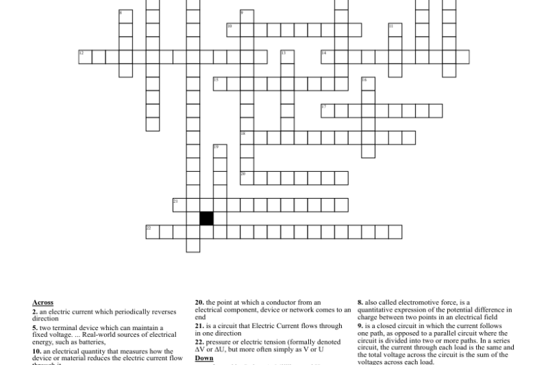 Electrical Units Crossword Puzzle