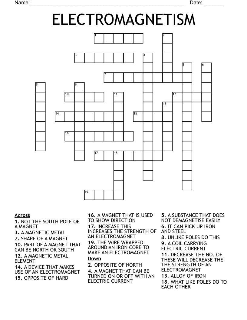 ELECTROMAGNETISM Crossword WordMint