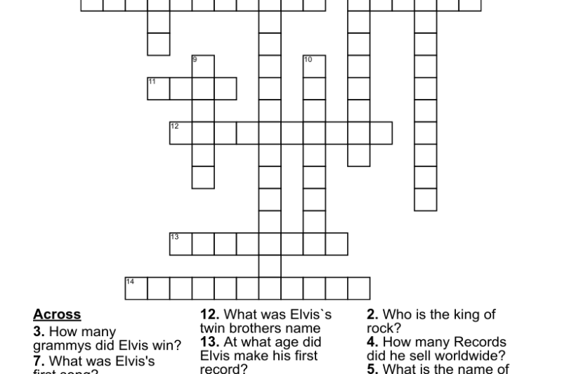 Elvis Presley Crossword Puzzle Printable